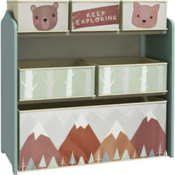 Tagère de rangement enfant design mountain adventure - 6 tiroirs - mdf tissu non tissé - vert
