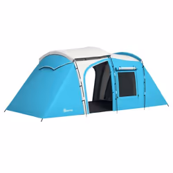 Tente de camping Outsunny familiale 3-4 personnes 2 chambres 4 portes et 4 fenêtres sac de transport dim. 460L x 220l x 175H  ...