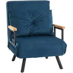 Fauteuil convertible 3 en 1 chauffeuse lit dossier réglable coussin accoudoirs bois velours bleu
