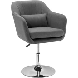 Fauteuil lounge design grand confort coussins lombaires hauteur réglable pivotant 360° piètement métal chromé lin gris