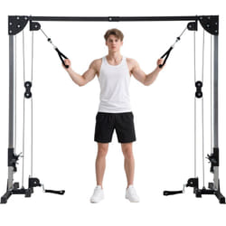 Sportnow - Appareil de musculation double poulie vis à vis crossover - charge libre avec haltère 2 x 50 Kg - acier gris noir