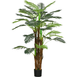 Homcom - Palmier artificiel H.1,6 m arbre artificiel tronc branches lichen feuilles grand réalisme pot inclus