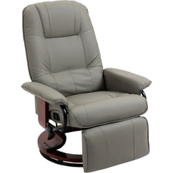 Fauteuil relax inclinable pivotant repose-pied réglable piètement bois revêtement synthétique gris