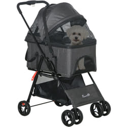 Poussette pour chien 3 en 1 - poussette buggy, panier de transport, panier voiture - acier noir Oxford gris