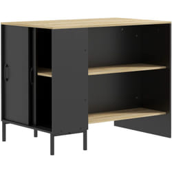Homcom - lot de cuisine multi-rangement - 2 étagères, placard 2 portes coulissantes avec étagère, porte couteaux - acier panneaux noir chêne clair