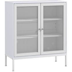 Homcom - Buffet 2 portes grillagées 2 étagères dim. 80L x 37l x 92H cm acier panneaux blanc