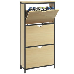 Meuble à chaussures HOMCOM 3 portes abattants étagères réglables 60L x 24l x 124H cm métal noir et bois