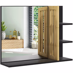 Ce superbe miroir de salle de bain avec 3 petites étagères latérale et 1 grande étagère inférieure vous permettra de vous maq ...