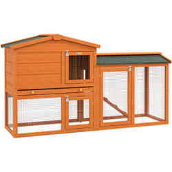 Clapier cage à lapins rongeurs 2 niveaux 3 portes verrouillables tiroir à déjection 145L x 45l x 85H cm bois sapin lasuré