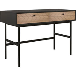 Homcom - Bureau secrétaire style graphique - 2 tiroirs façades chevrons - acier noir aspect bois