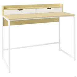 Bureau avec étagère de rangement HOMCOM et 2 tiroirs style moderne effet bois naturel et métal blanc - 106L x 50D x 89H cm