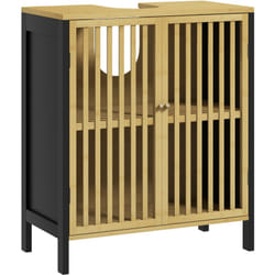 Meuble sous-vasque 2 portes étagère MDF noir bambou verni