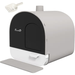 Maison de toilette bac à litière pour chat avec porte battante, pelle et filtre inclus dim. 43L x 44l x 47H cm pp gris