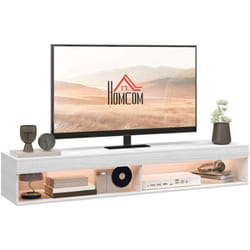 Homcom - Meuble tv design led suspendu mural - 75 pouces max. - 2 niches - dim. 180L x 40l x 30H cm - aspect bois blanc
