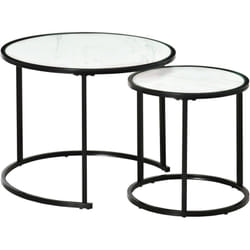 Homcom - Lot de 2 tables basses rondes gigognes empilables métal noir aspect marbre blanc
