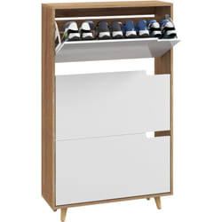 Homcom - Meuble à chaussures design scandinave - 3 portes abattantes - panneaux blanc aspect bois naturel