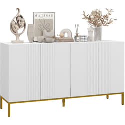 Buffet design contemporain graphique - 4 portes, 2 étagères - acier doré panneaux blanc