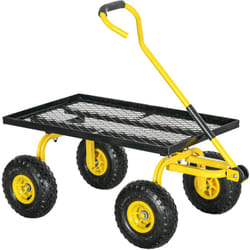 Outsunny - Chariot de transport jardin remorque à main charrette à bras 4 roues charge max. 150 Kg acier noir jaune