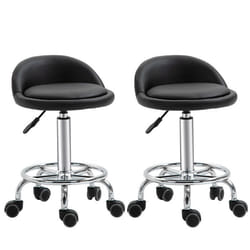 Lot de 2 tabouret à roulette HOMCOM pivotant 360°assise réglable 47-62H cm dossier acier chromé revêtement synthétique noir