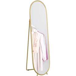 Homcom - Grand miroir sur pied - miroir mural ovale avec support - dim. 40L x 160H cm - métal doré