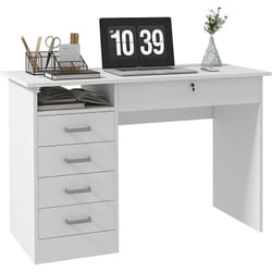Homcom - Bureau informatique multimédia multi-rangement 5 tiroirs niche 110L x 50l x 76H cm blanc