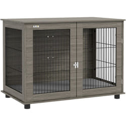 Cage pour chien intérieure dim. 100L x 60l x 73,5H cm - porte verrouillable, coussin déhoussable - acier noir aspect bois gris