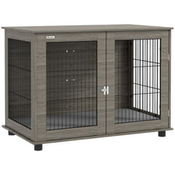 Cage pour chien - PawHut - 2 en 1 - table dappoint avec coussin déhoussable - porte verrouillable - 100 x 60 x 735 cm - gris