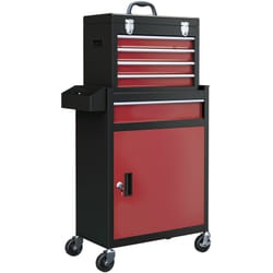 Servante d'atelier - chariot d'atelier d'outillage - 5 tiroirs, porte verrouillable - caisse à outils amovible - acier rouge noir