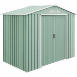 Description générale Ce cabanon de jardin en tôle d'acier ondulée de couleur vert pastel est idéal pour le rangement de vos o ...