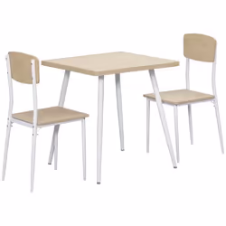 Ensemble table à manger carrée 3 pièces HOMCOM avec 2 chaises cuisine salle à manger plateau MDF châssis métal blanc