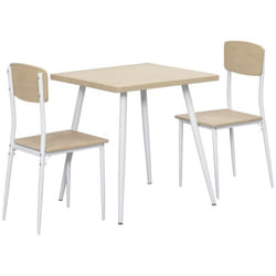 Ensemble table à manger carrée 3 pièces HOMCOM avec 2 chaises cuisine salle à manger plateau MDF châssis métal blanc