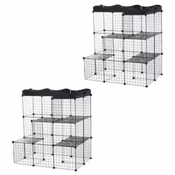 Lot de 2 cages parc enclos pour petits animaux PawHut chats visons modulable 3 niveaux 2 portes rampe fil métallique noir