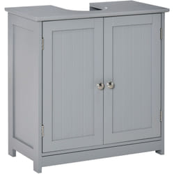 Kleankin - Meuble vasque - meuble sous-vasque - 2 portes rainurées avec étagère réglable - poignées métal chromé - dim. 60L x 30l x 60H cm - mdf gris