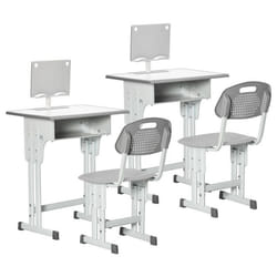 Bureau et chaise pour enfant HOMCOM - Lot de 2 - avec support de lecture casier crochet et porte stylo - hauteur réglable - gris
