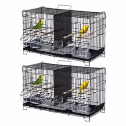 Lot de 2 cages à oiseaux PawHut mangeoires perchoirs 8 portes plateau excrément amovible + poignée métal PP noir