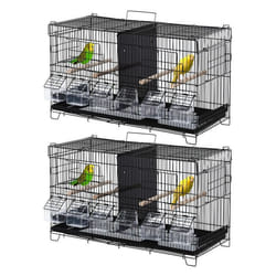 Lot de 2 cages à oiseaux PawHut mangeoires perchoirs 8 portes plateau excrément amovible + poignée métal PP noir