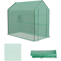 Bâche de remplacement serre de jardin dim. 140L x 213l x 190H cm - 2 fenêtres, porte zippée enroulable - PE anti-UV imperméable vert