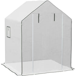 Bâche de remplacement serre de jardin dim. 140L x 143l x 190H cm - 2 fenêtres, porte zippée enroulable - PE anti-UV imperméable blanc