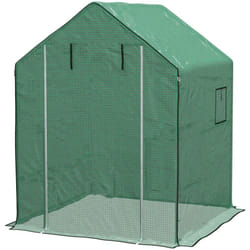 Bâche de remplacement serre de jardin dim. 140L x 143l x 190H cm - 2 fenêtres, porte zippée enroulable - PE anti-UV imperméable vert