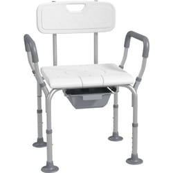 Chaise de douche chaise percée 2 en 1 - hauteur réglable, antidépante - seau de toilette, accoudoirs - alu hdpe blanc