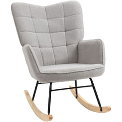 Fauteuil à bascule rocking chair design - structure acier piètement bois tissu effet laine bouclé gris