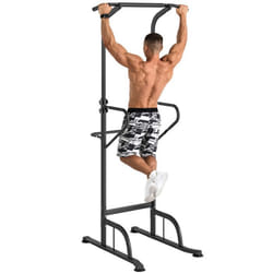 Station de musculation HOMCOM multifonctions barre de traction chaise romaine hauteur réglable acier noir rouge