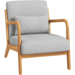 Fauteuil lounge - 3 coussins inclus - assise profonde - accoudoirs - structure bois hévéa - aspect lin gris