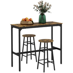 Ensemble table haute de bar + 2 tabourets HOMCOM structure en acier plateau aspect effet bois dacajou 2 personnes noir