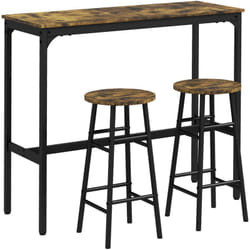 Homcom - Ensemble 2 places 3 pièces design contemporain - table de bar, 2 tabourets de bar - acier noir aspect bois vieilli