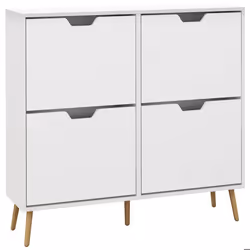 Meuble à chaussures design scandinave 4 portes abattantes 4 étagères réglables bois pin panneaux blanc