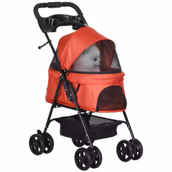 Poussette buggy pliable chien chat PawHut panier rangement porte-gobelets tissu 300D Oxford imperméable 4 roues rouge