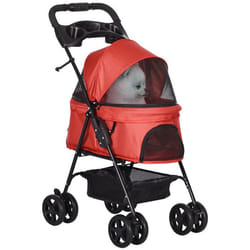 Poussette buggy pliable chien chat PawHut panier rangement porte-gobelets tissu 300D Oxford imperméable 4 roues rouge