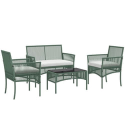 Ensemble salon de jardin Outsunny 4 pièces canapé 2 places + 2 fauteuils + 1 table basse plateau verre trempé 3 coussins dassise