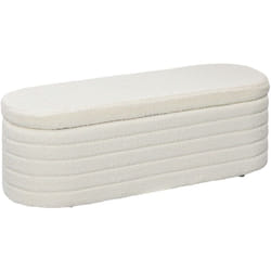 Banquette coffre de rangement 2 en 1 - bout de lit - effet laine bouclé crème